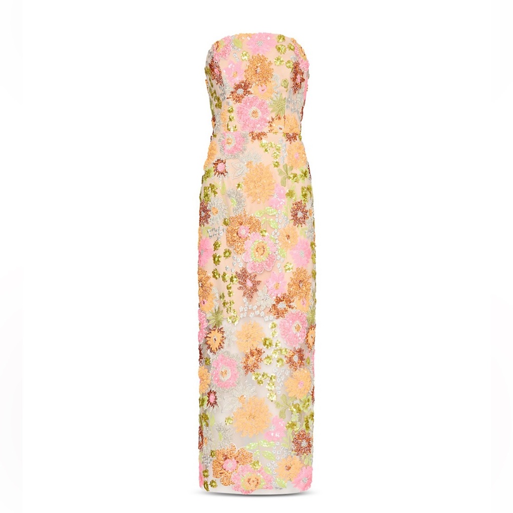 Milly Strapless Floral Sequin Maxi Dress Size 4 NWT Multicolor Evening Gown